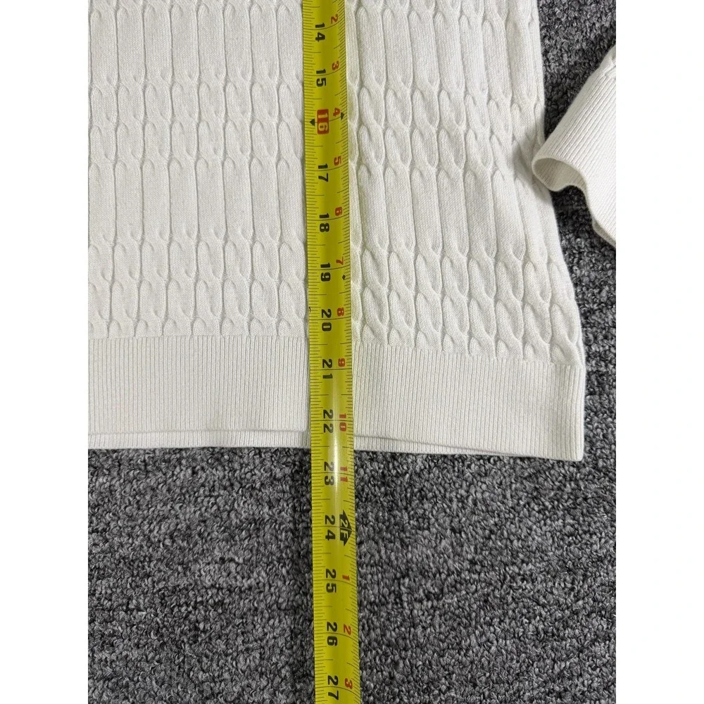 Tommy Hilfiger Sweater Womens XL White Logo Cable Knit Ribbed Hem Round Neck